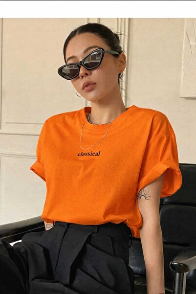 New Shine Класическа тениска с принт в оранжево