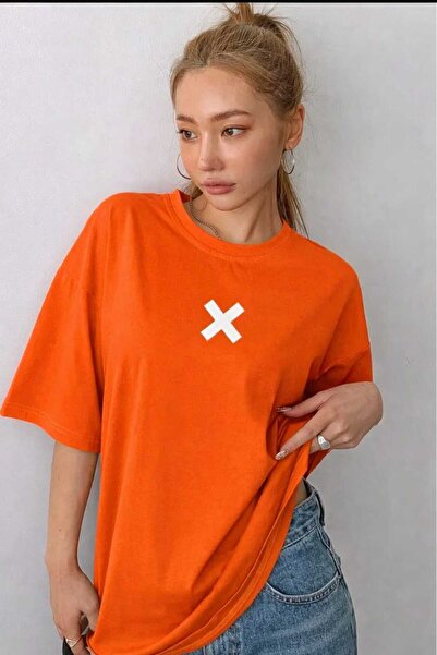 New Shine Tricou portocaliu cu imprimeu X