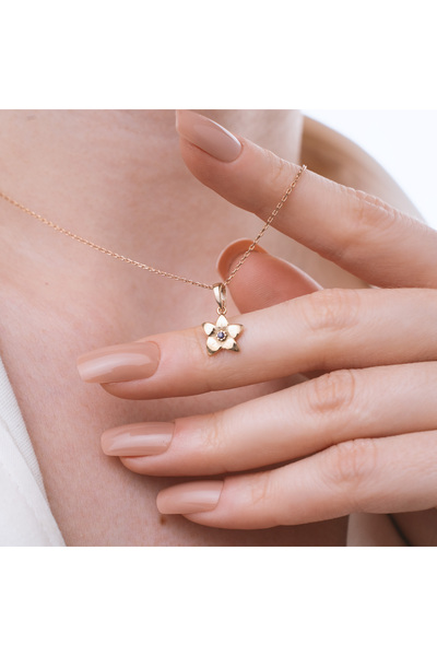 sorti takı aksesuar 14 Ayar Altın Kaplama Menekşe Çiçeği Şubat Ayı Minimal Do...