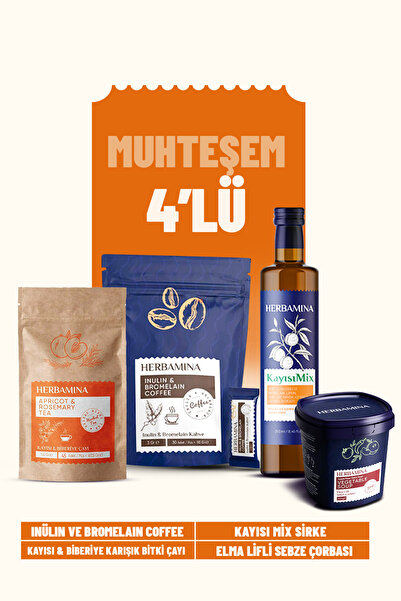 Herbamina Muhteşem 4'lü Set (Kayısı&Biberiye Çayı InülinVeBromelain Coffee El...