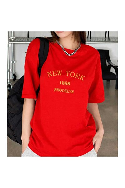 New Shine Tricou roșu New York Brooklyn
