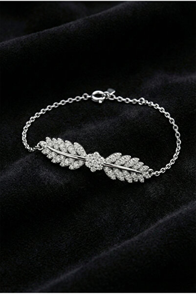 Erdobia 925 Ayar Rodyum Zirkon Taşlı Yaprak Motifli Işıltılı Gümüş Bileklik