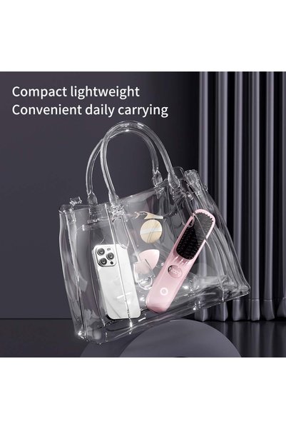 NO BRAND Cordless Hair Straightener Brush. USB rechargeable mini hot comb with negative ions travel-safe Pink