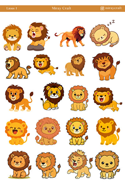 MirayDesign 1 Sayfa Aslan Temalı Sticker – 12x17 cm Scrapbook, Bullet Journal...