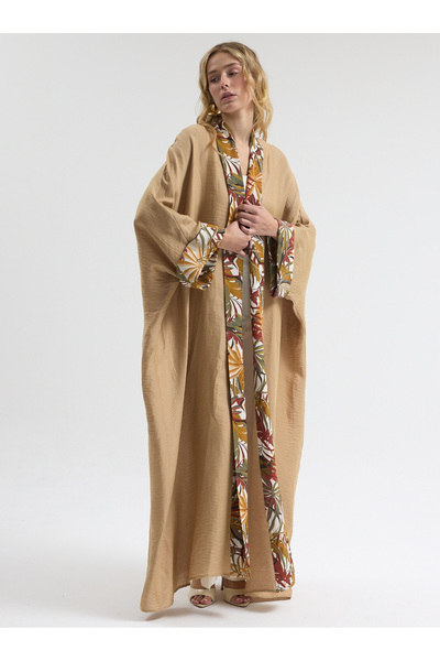 Store Wf Beige and Leaf Patterned Abaya