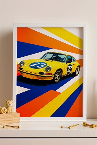 Saturn Порше 911 Класически състезателен автомобил Постер в рамка Модерен пос...