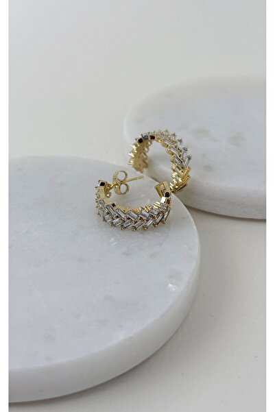 Sacha Accessories Baget Taşlı Yarım Halka Küpe
