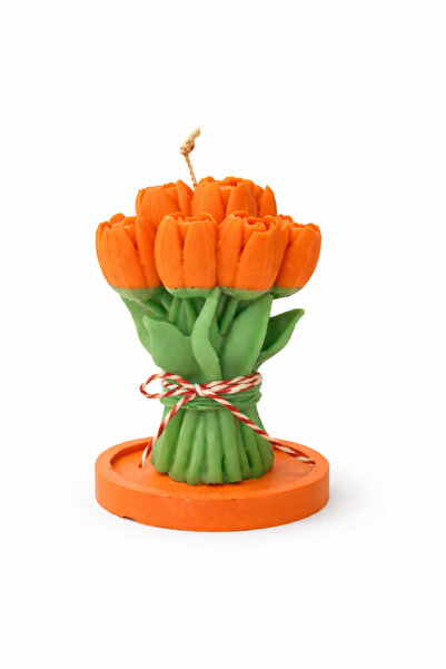 OEM Scented candle Bouquet of orange tulips with cement holder