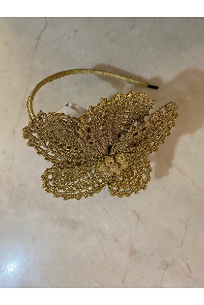 Tasarım El Yapımı Altın Renk Dantel Çiçek Detaylı Saç Tacı