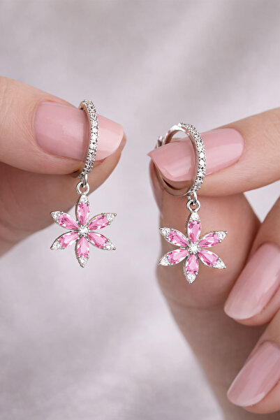 Silvanya Jewelry 925 Ayar Gümüş Zirkon Taşlı Lotus Çiçeği Kadın Küpe – Farklı...