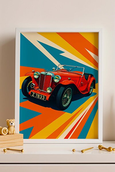 Saturn MG TD Classic Car Tablou înrămat cu tematică de mașină nostalgică Deco...