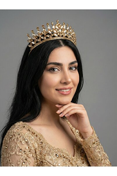 Magic Tiara Kristal Taşlı Kraliçe Model Gelin Tacı - Işıltılı Düğün Saç Akses...