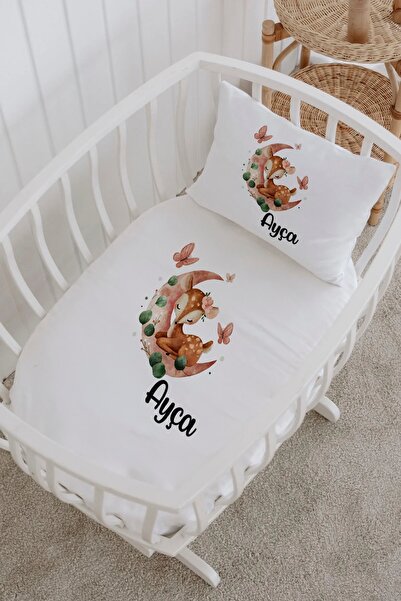 Lilabio İsme Özel %100 Pamuk Lastiksiz Park Yatak Çarşaf Seti (100X120) Ceylan