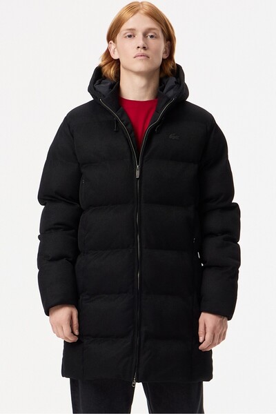 Lacoste Down Fill Mens Parka Fixed Hooded Goose down Men's Corduroy Parka Black