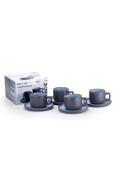 Shallow By Styli 8-Piece Stoneware OSLO Tea Cup and Saucer Set