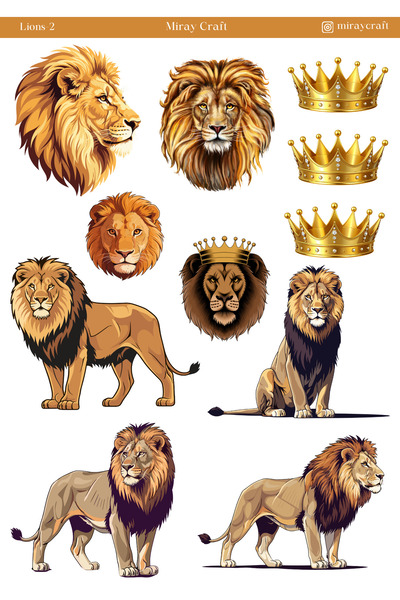 MirayDesign 1 Sheet of Lion Themed Stickers – 12X17 cm for Scrapbook, Bullet ...