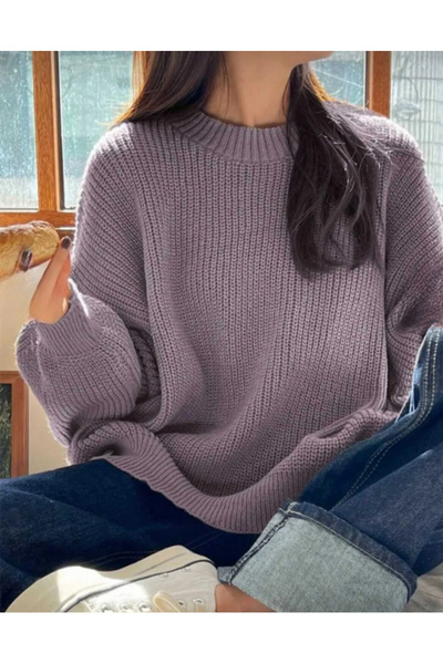 ModaAzen Γυναικείο πλεκτό πουλόβερ Lilac Crew Neck Oversize
