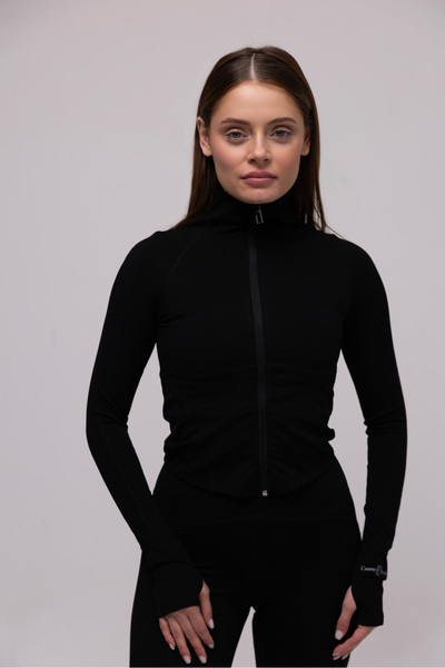 Cenny Studio Comfort Slim Fit Zip Fermuarlı Parmak Detaylı Kadın Ceket Siyah