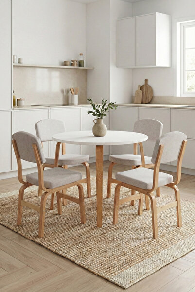 VİLİNZE Ege Sandalye Demre Yuvarlak Ahşap Mdf Mutfak Masası Takımı - 90x90 cm