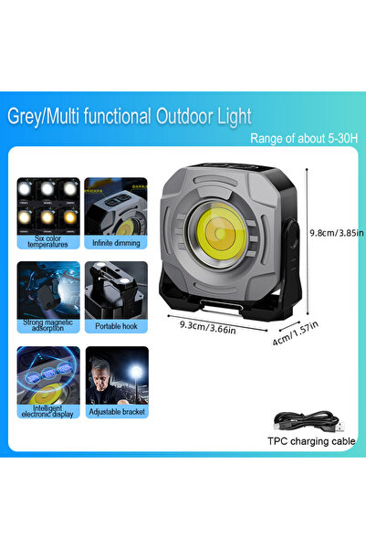 Choice مصباح عمل G800-GRey COB قابل لإعادة الشحن عبر منفذ USB، محمول، قابل لل...