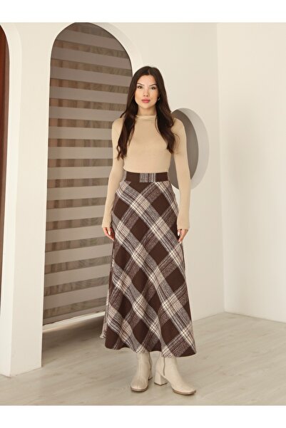 MODA ELA Ekose Desenli Kışlık Kaşe Etek
