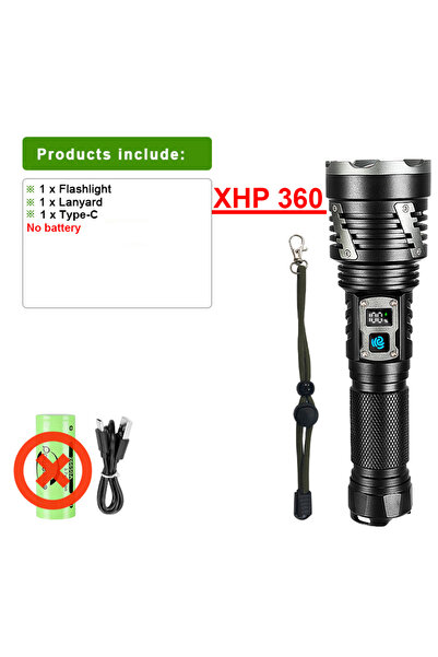 Choice مصباح يدوي فائق القوة قابل لإعادة الشحن XHP360 LED بقوة إضاءة 30000000...