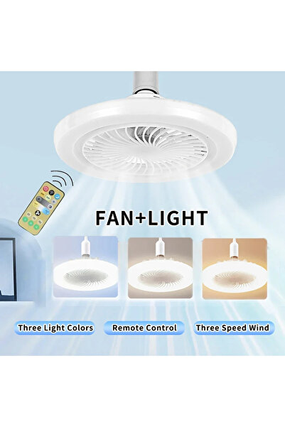 Choice مروحة سقف كهربائية LED بثلاثة ألوان مع جهاز تحكم عن بعد، قاعدة E27، مح...