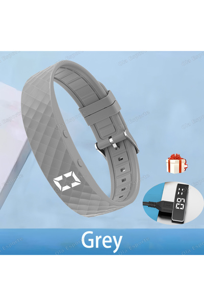 Choice سوار ذكي رمادي اللون مزود بساعة ذكية رقمية LED مقاومة للماء مع عداد خط...