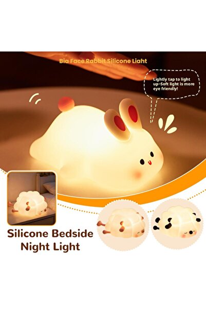 Choice مصباح ليلي LED على شكل أرنب لطيف مصنوع من السيليكون، قابل لإعادة الشحن...