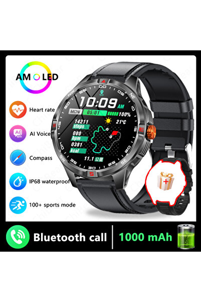 Choice ساعة ذكية رياضية للرجال، مزودة بحزام جلدي أسود، ونظام تحديد المواقع ال...