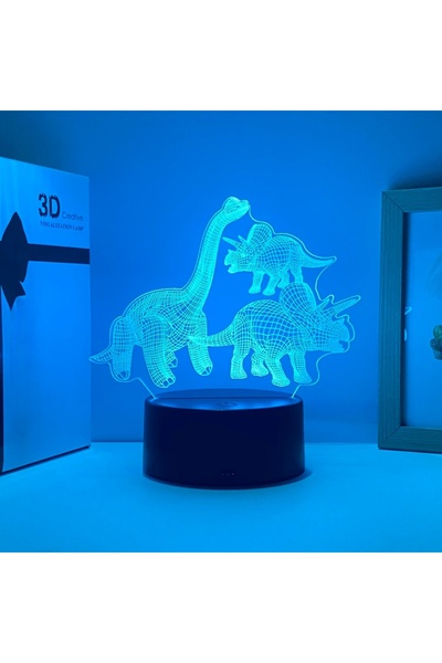 Choice مصباح ليلي ثلاثي الأبعاد بتصميم ديناصور كلاسيكي، قاعدة سوداء، 7 ألوان،...