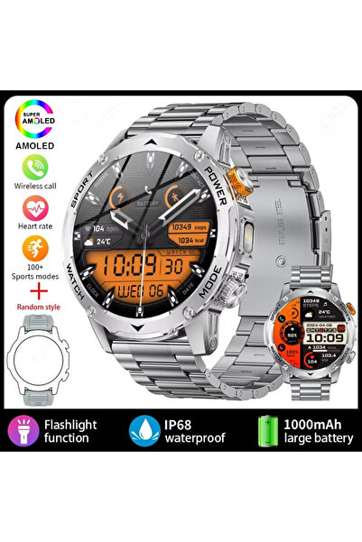 Choice ساعة ذكية للرجال البالغين، مصنوعة من الفولاذ الفضي، ببطارية فائقة السع...