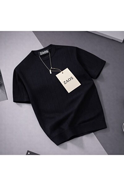 zs zaos fashion Ανδρικό μπλουζάκι με υφή, λαιμόκοψη ποδηλάτου, κανονική εφαρμ...