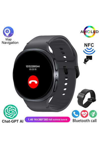 Choice ساعة ذكية جديدة لعام 2025 بحزام شبكي أسود، شاشة فائقة الوضوح 46 مم، مز...