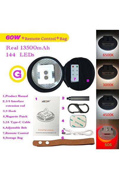 Choice مصباح تخييم LED قابل لإعادة الشحن UB-W60CB، مزود بمغناطيس، ضوء قوي، مص...