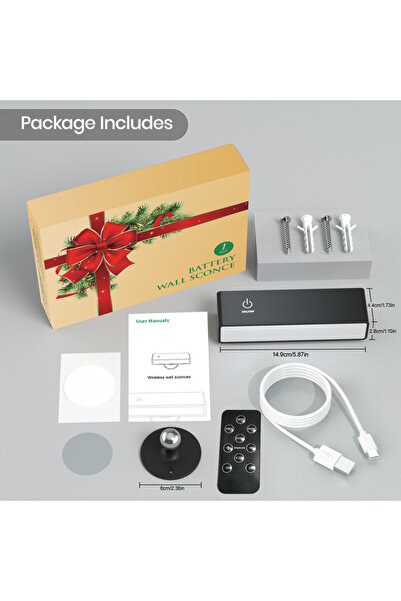 Choice 0-5W 1 Pack Black Rechargeable Wall Sconces with Remote 3 Color Temper...