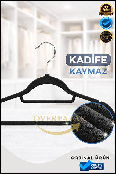 Overbazaar Kadife Kaymaz Kıyafet Askısı – İnce Tasarım, Dayanıklı Metal Kanca
