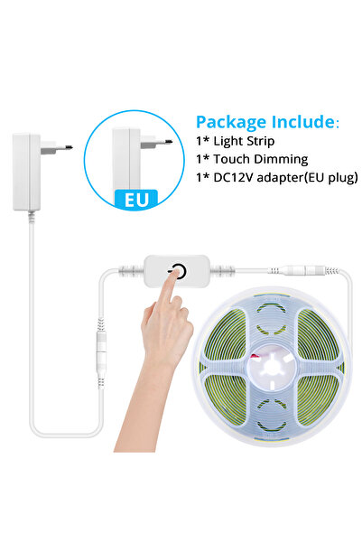 Choice 2m Warm White EU Power Plug COB LED Strip 12V Touch Dimmable Linear Ri...