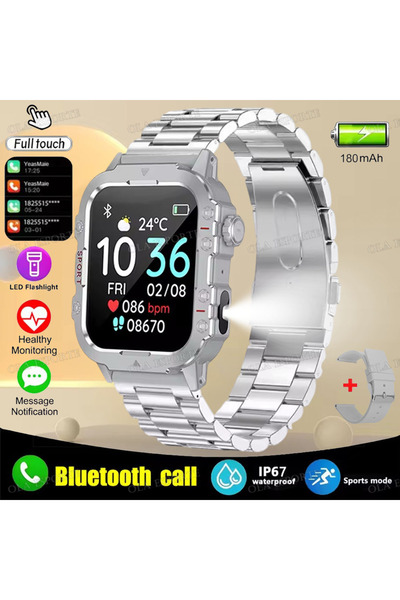 Choice ساعة ذكية Silver22Szstrap 2025 الجديدة مع مصباح يدوي للرجال، مقاومة لل...