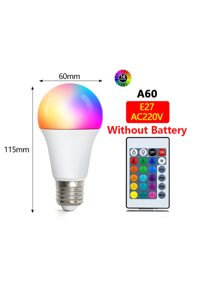 Choice E27-A60 16 Colors RGBW Bulb LED Multicolor Bulb E27 Base 220V Househol...