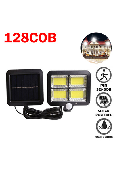 XIWANGFIRE مصباح جداري خارجي فائق السطوع يعمل بالطاقة الشمسية، مزود بـ 128 مص...