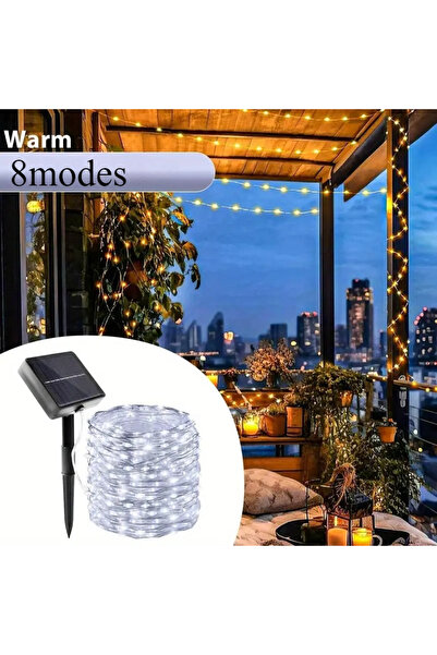 Choice سلسلة إضاءة خارجية تعمل بالطاقة الشمسية بطول 7 أمتار، مزودة بـ 50 مصبا...