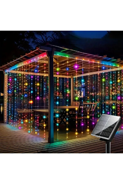 Choice 3MX2M 200LEDS Multicolor 300 LED Solar Outdoor Curtain Light 8 Lightin...