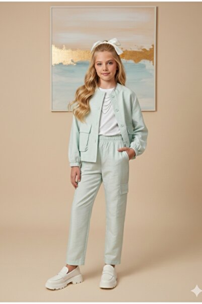 nk kids Girl's Pocket Jacket Wide Leg Pants Cargo Pocket White T-Shirt Parach...