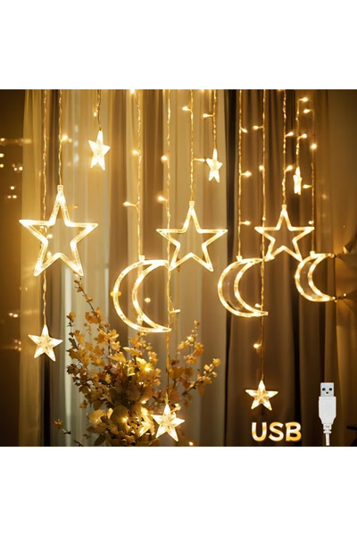 Choice USB Powered Warm White USB-Powered LED Star Moon Curtain String Lights...