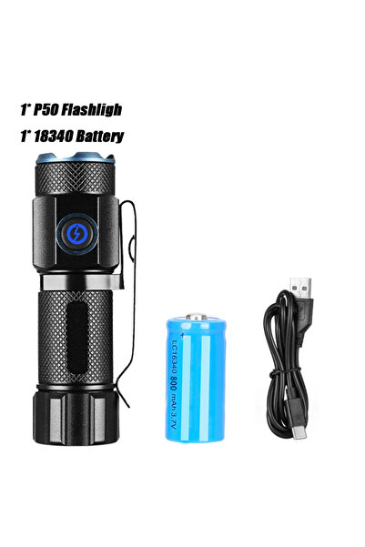 Heinast 1pc P50 Powerful Mini LED Flashlight Aluminium Alloy Torch Type-C Rec...