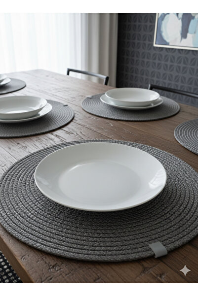 DENBU TEKSTİL 6'lı Lüks Jüt Hasır Supla Takımı -Modern Sofra Sunum Seti