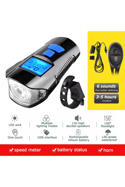 Choice مصباح أمامي للدراجة قابل للطي 3 في 1 مزود ببوق ومصباح يدوي قابل لإعادة...