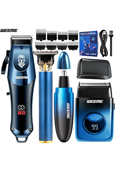 Choice طقم 4 قطع أزرق لاسلكي USB، يتضمن ماكينة حلاقة شعر للرجال وأداة تشذيب ا...