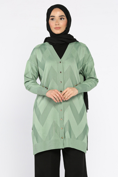 azragül giyim Front Buttoned Patterned Hijab Knitwear Cardigan